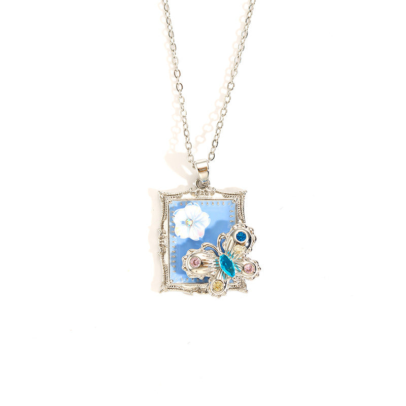Wholesale rose oil painting high-grade necklace pearl color simple clavicle chain stainless steel plated 18k gold necklace for women